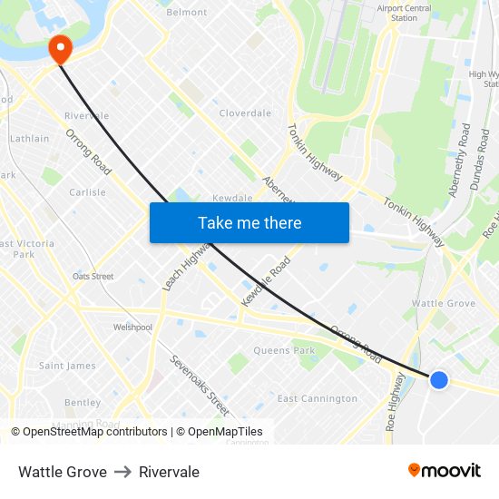 Wattle Grove to Rivervale map