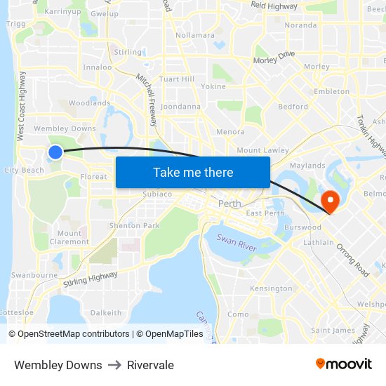 Wembley Downs to Rivervale map