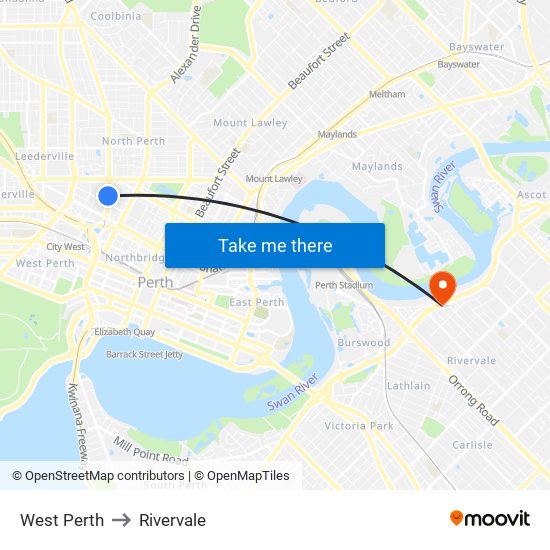 West Perth to Rivervale map