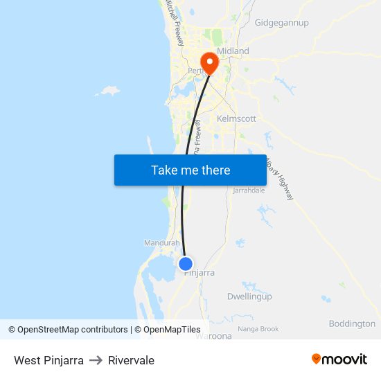 West Pinjarra to Rivervale map