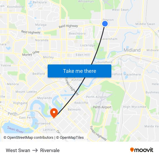 West Swan to Rivervale map
