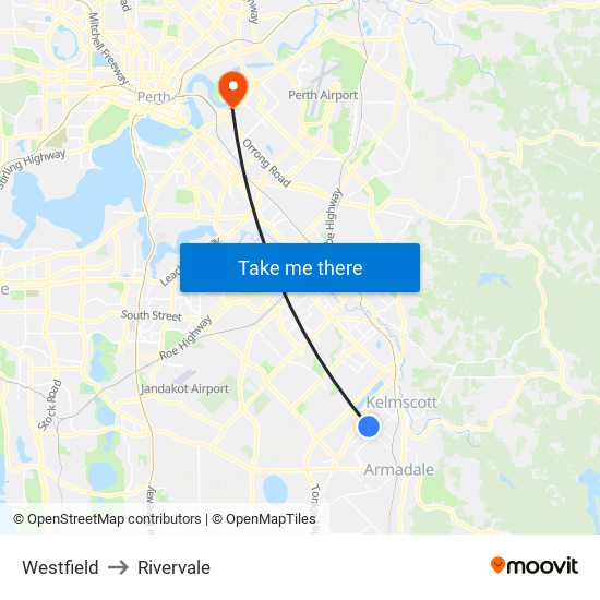 Westfield to Rivervale map