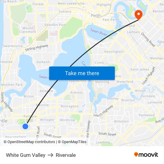 White Gum Valley to Rivervale map