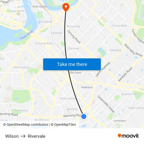 Wilson to Rivervale map