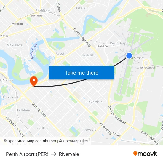 Perth Airport (PER) to Rivervale map