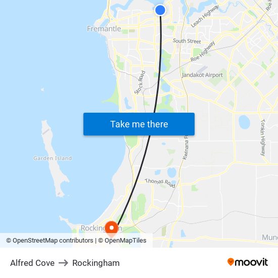 Alfred Cove to Rockingham map