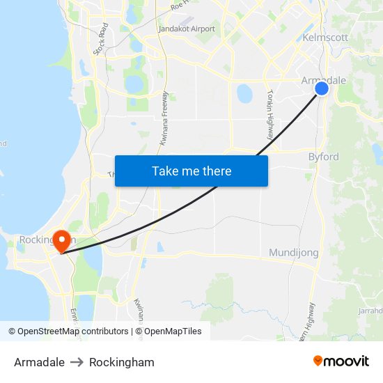 Armadale to Rockingham map