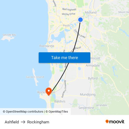 Ashfield to Rockingham map