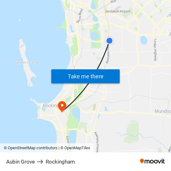 Aubin Grove to Rockingham map