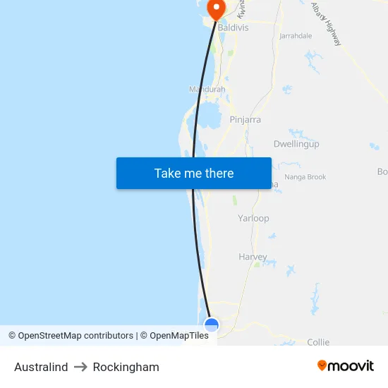 Australind to Rockingham map