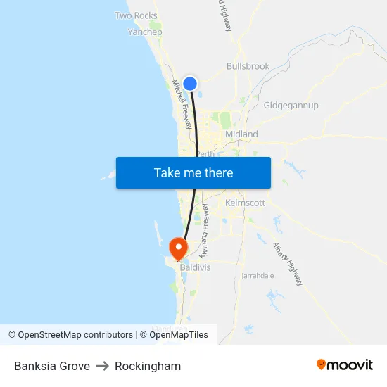 Banksia Grove to Rockingham map