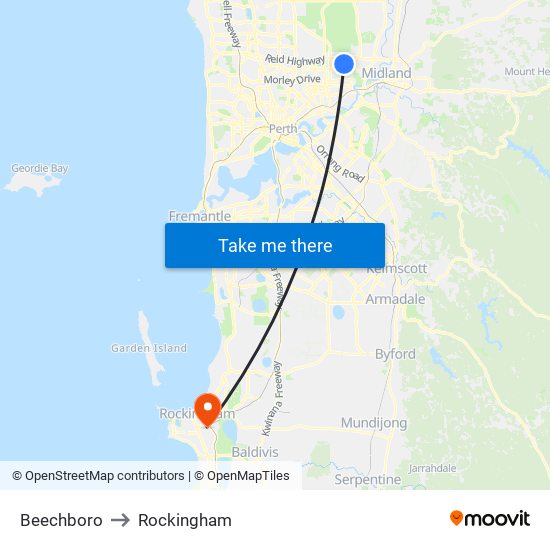 Beechboro to Rockingham map