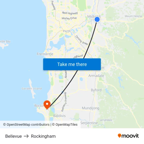 Bellevue to Rockingham map