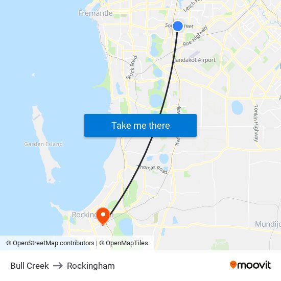 Bull Creek to Rockingham map