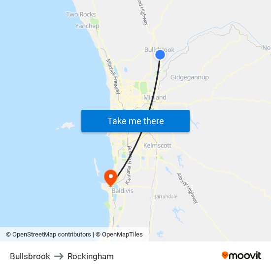 Bullsbrook to Rockingham map