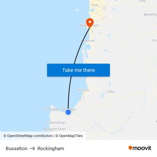 Busselton to Rockingham map