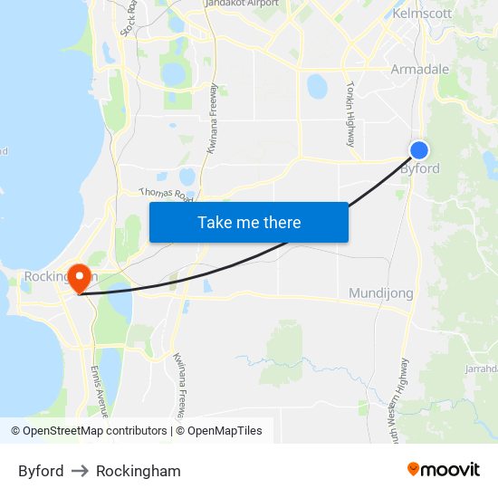 Byford to Rockingham map