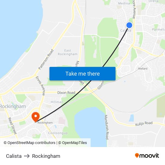 Calista to Rockingham map