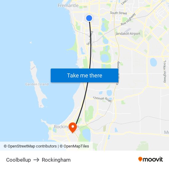 Coolbellup to Rockingham map