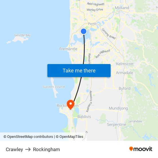 Crawley to Rockingham map