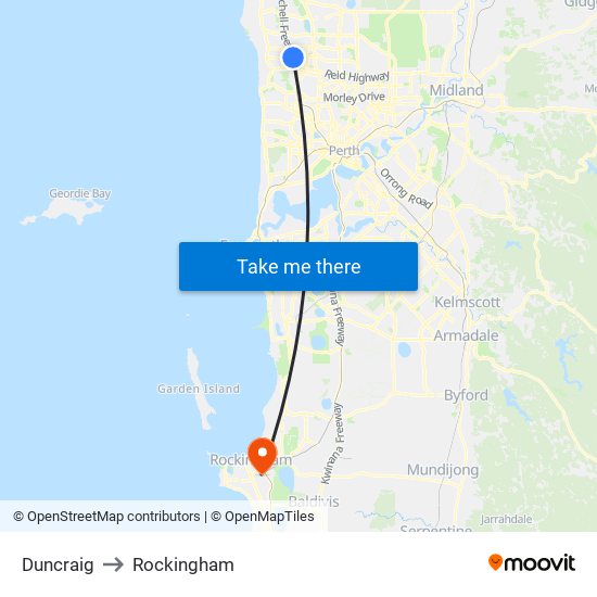 Duncraig to Rockingham map