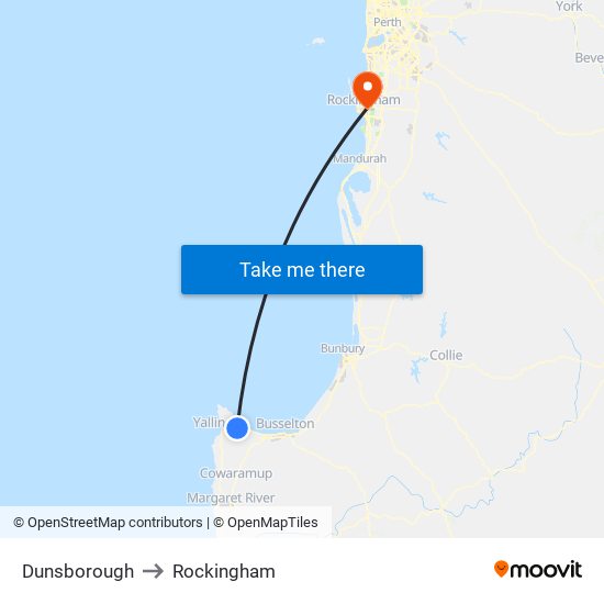 Dunsborough to Rockingham map