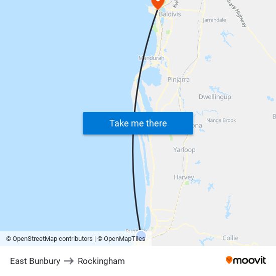 East Bunbury to Rockingham map