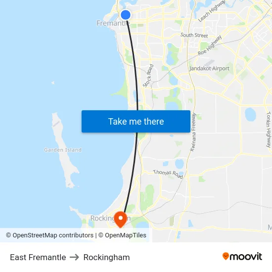 East Fremantle to Rockingham map