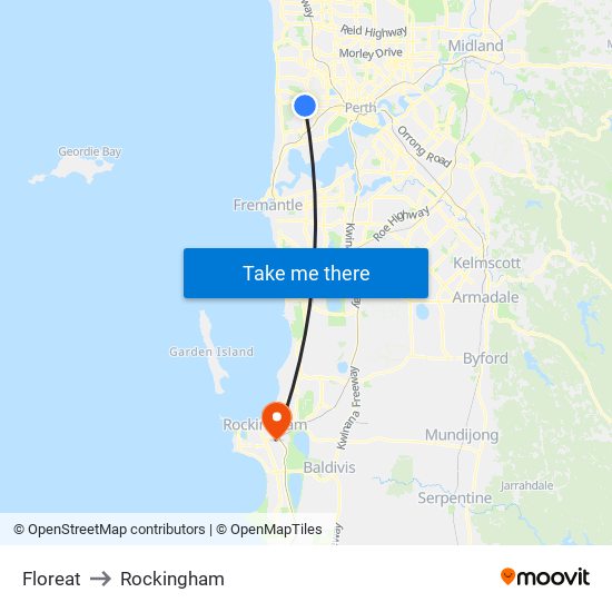 Floreat to Rockingham map