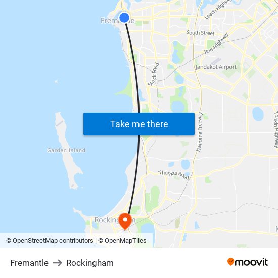 Fremantle to Rockingham map