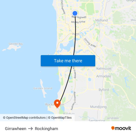 Girrawheen to Rockingham map