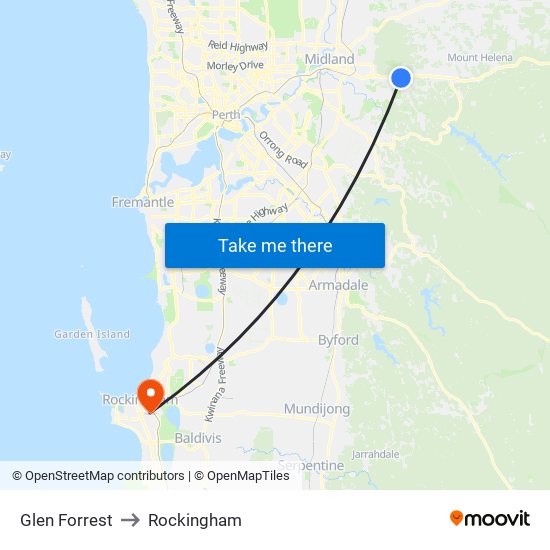 Glen Forrest to Rockingham map