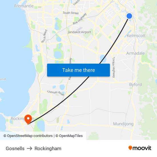 Gosnells to Rockingham map