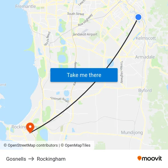 Gosnells to Rockingham map
