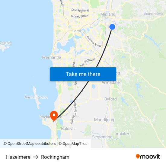 Hazelmere to Rockingham map