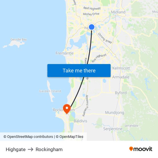 Highgate to Rockingham map