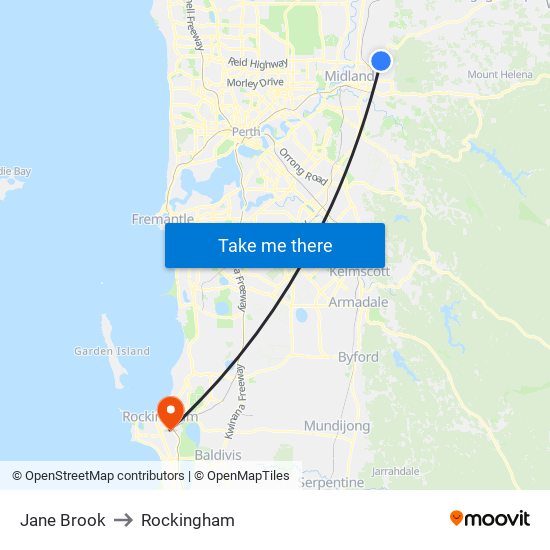 Jane Brook to Rockingham map