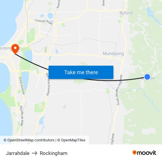 Jarrahdale to Rockingham map