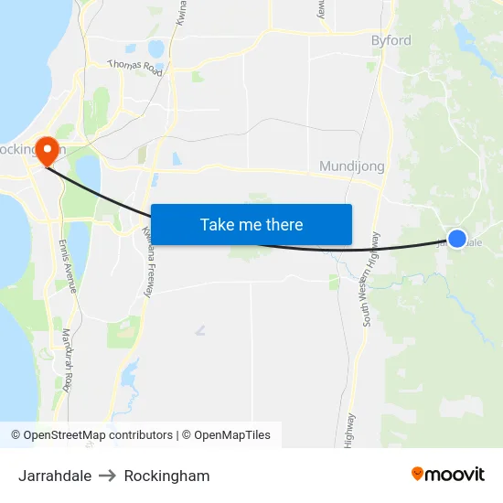 Jarrahdale to Rockingham map