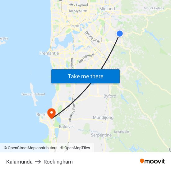 Kalamunda to Rockingham map