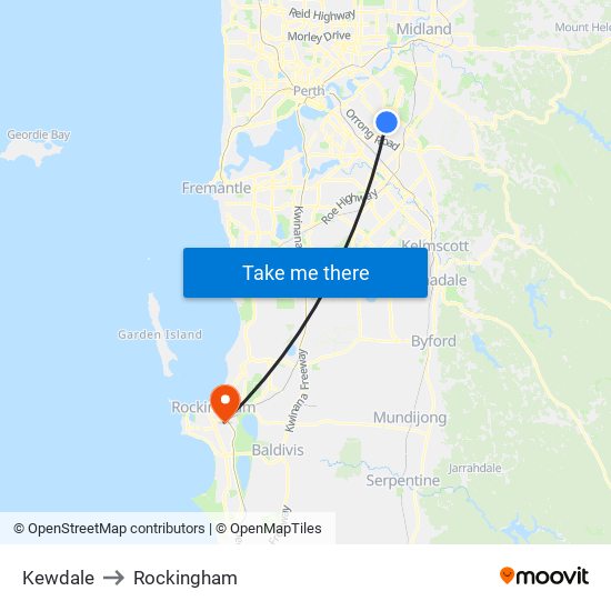 Kewdale to Rockingham map