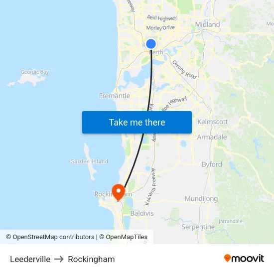 Leederville to Rockingham map