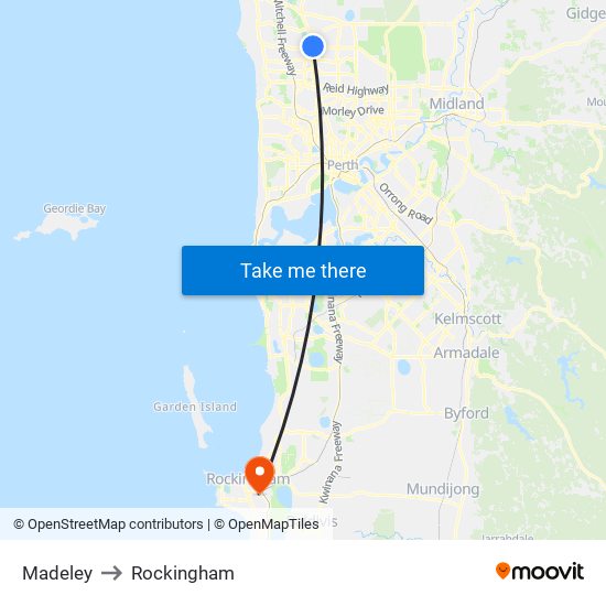 Madeley to Rockingham map