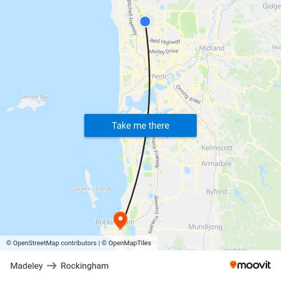 Madeley to Rockingham map