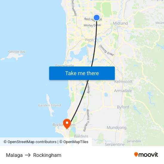 Malaga to Rockingham map