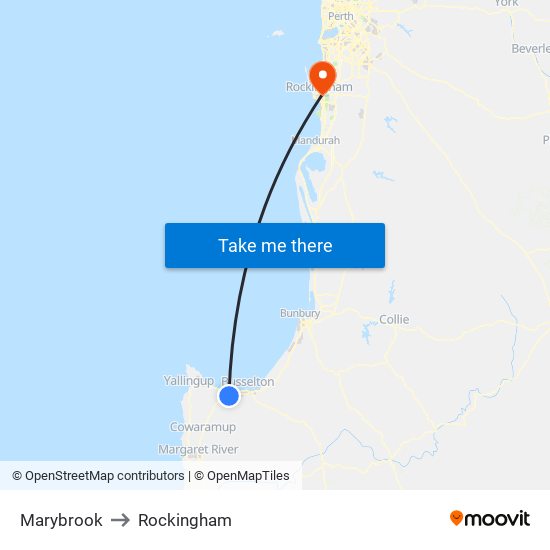 Marybrook to Rockingham map