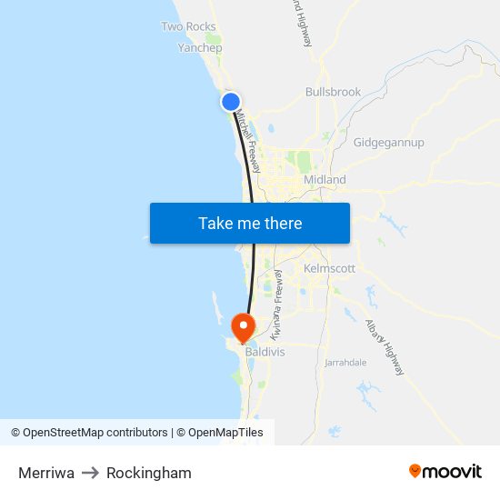 Merriwa to Rockingham map