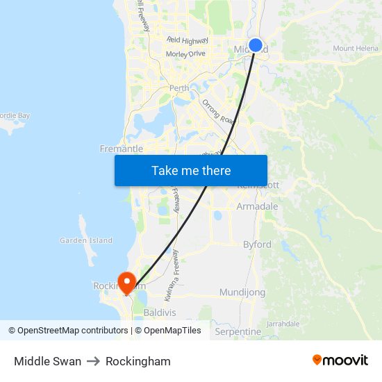 Middle Swan to Rockingham map