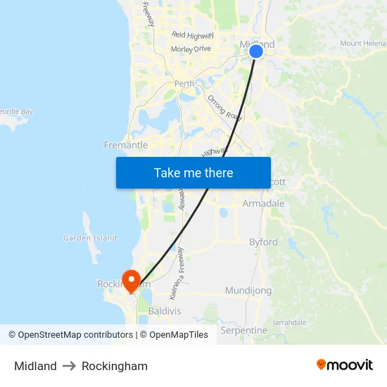 Midland to Rockingham map