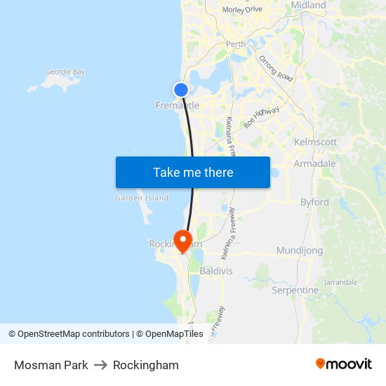 Mosman Park to Rockingham map